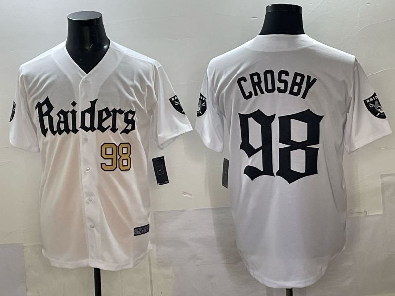 Men 2025 Oakland Raiders 98 Crosby white 6th generation Joint Name Nike Limited NFL Jersey style 03